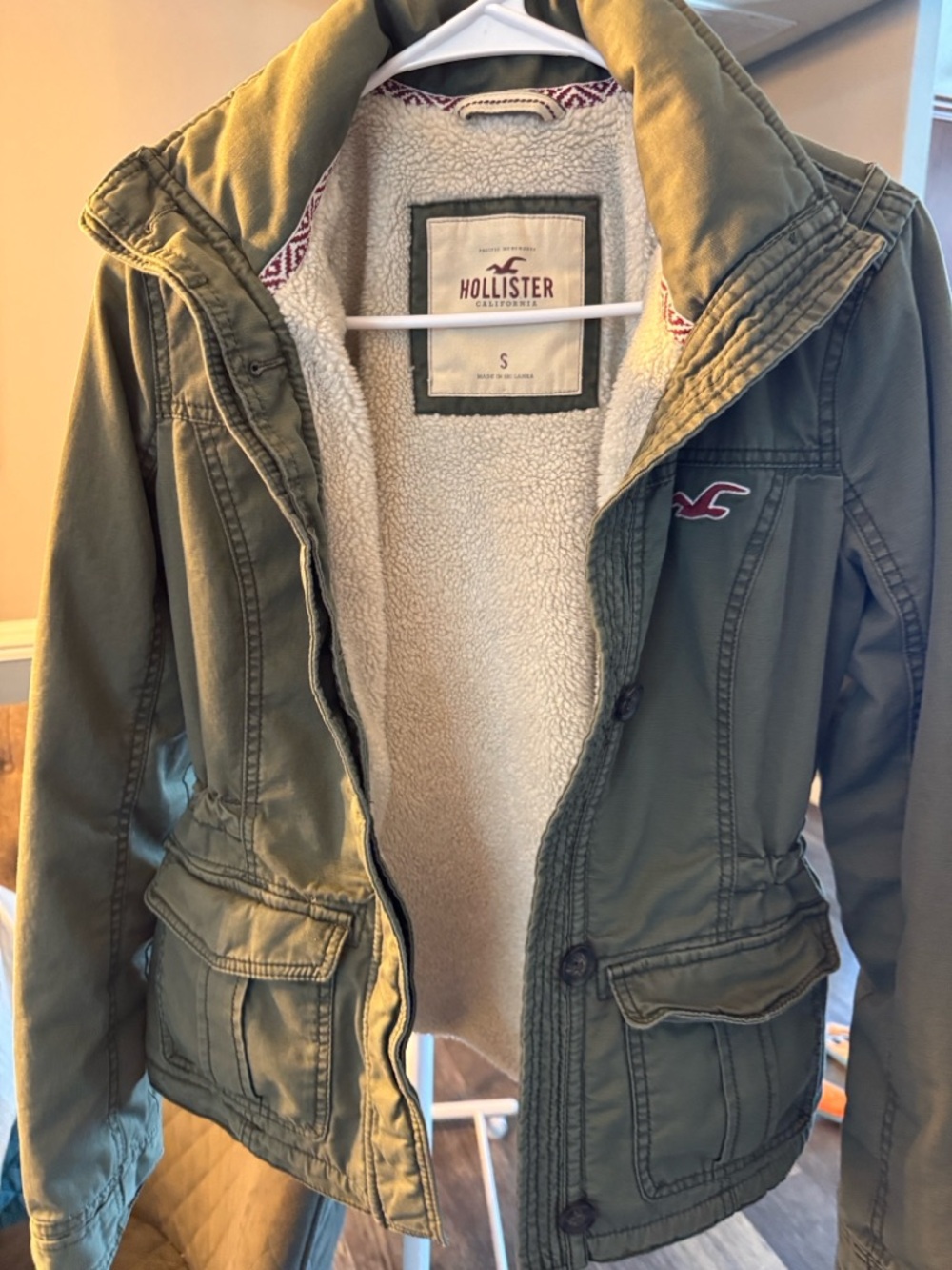Hollister Olive Utility Jacket with Shearling Trim - Picture 2 of 6